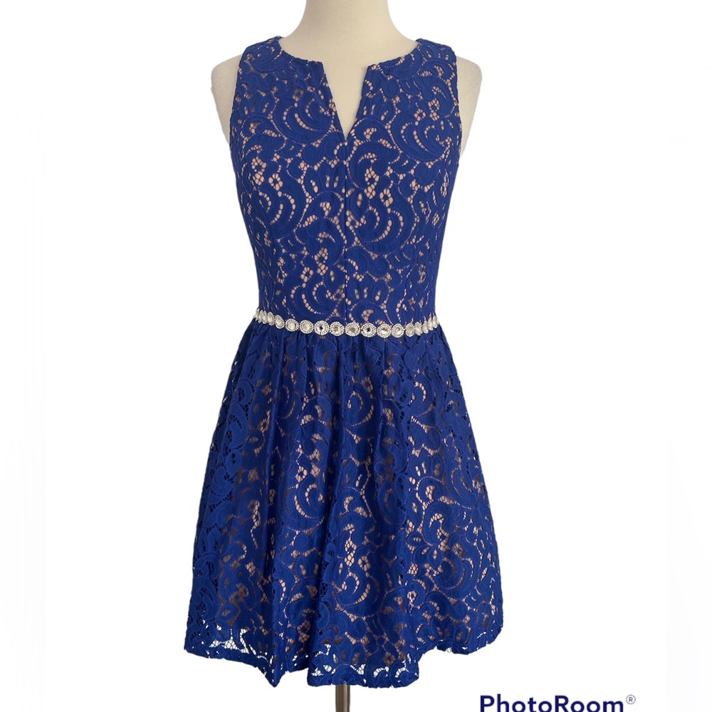 Jodi Kristopher Womens Juniors Size 7‎ Blue Lace Fit & Flare Sleeveless Dress